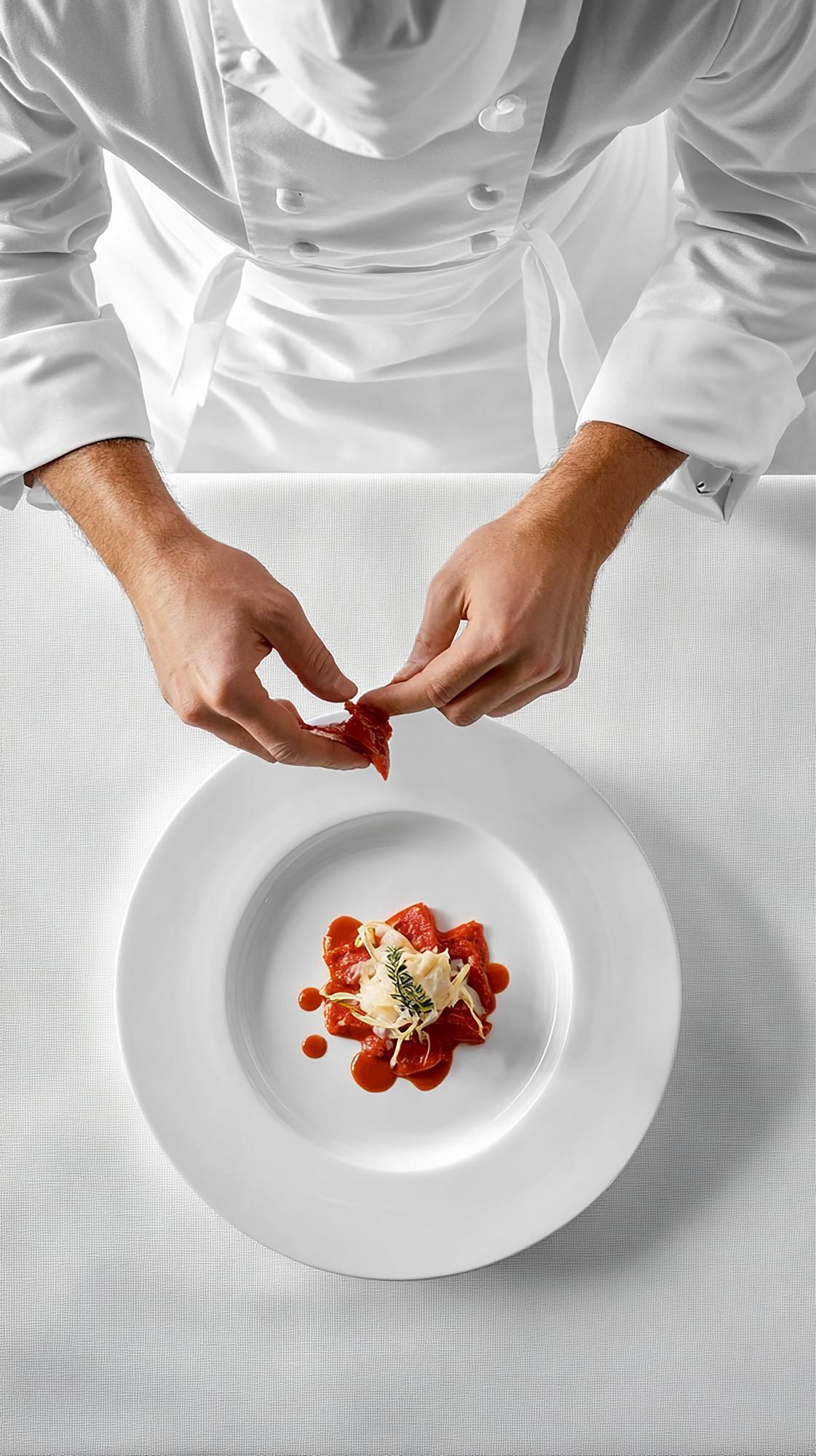 Chef plating a course