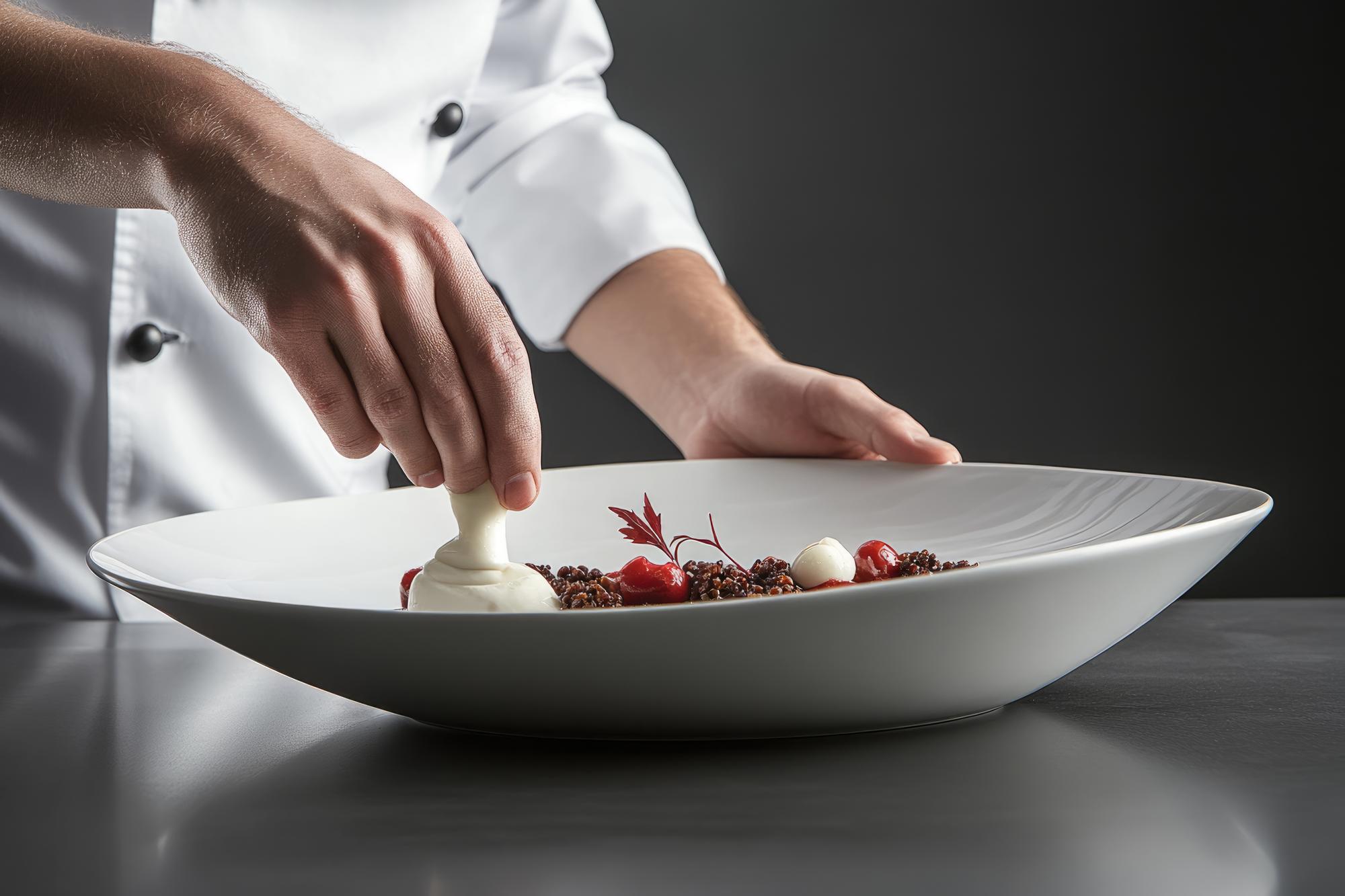 Chef arranging plated dish